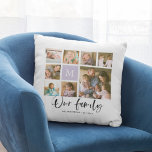 Custom Monogram Our Family Foto Collage Kissen<br><div class="desc">Monogramm-Kissen mit den Worten "Unsere Familie" in einem stilvollen Drehbuch mit 8 quadratischen Fotos auf der Vorder- und Rückseite angeordnet, sodass es insgesamt 16 Fotos, die Sie mit eigenen Fotos auf weißem Hintergrund ersetzen können. Sie können auch Ihre Familie Initial für das Monogramm hinzufügen und die Hintergrundfarbe des Monogrammfelds ändern,...</div>