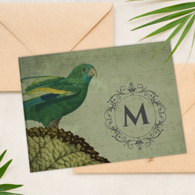 Custom Monogram Parrot (Vintage Monogrammed Parrot Note Card)