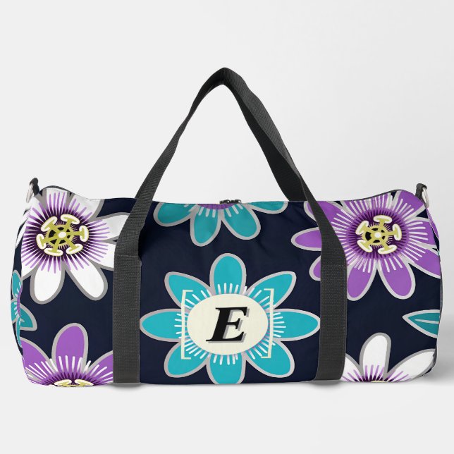 Custom Monogram Passion Blume Floral Large Duffle Bag (Vorderseite)