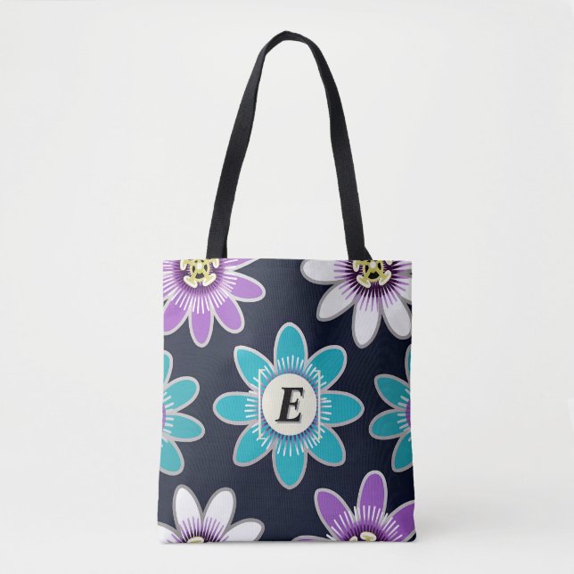 Custom Monogram Passion Blume Floral Shoulder Tasche (Vorderseite)