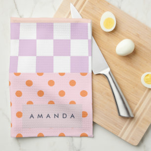 Custom Monogram Pastel Polka Dot Lilac Karo Gesche Geschirrtuch