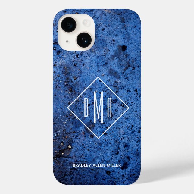 Custom Monogram Personalisiert Blue Case-Mate iPhone 14 Hülle (Rückseite)