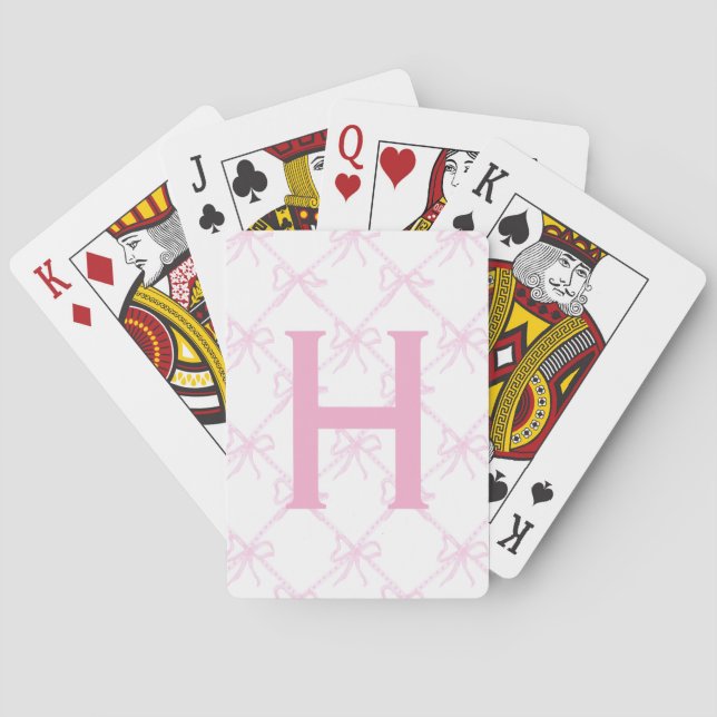 Custom Monogram Pink Bow, Coquette Playing Cards Spielkarten (Rückseite)