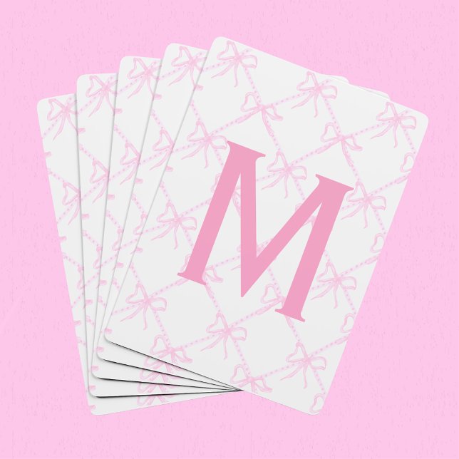 Custom Monogram Pink Bow, Coquette Playing Cards Spielkarten (Von Creator hochgeladen)