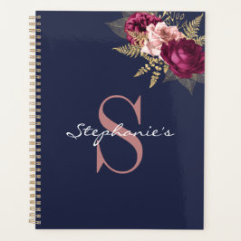 Custom Monogram Pink Burgundy Gold Floral Planer