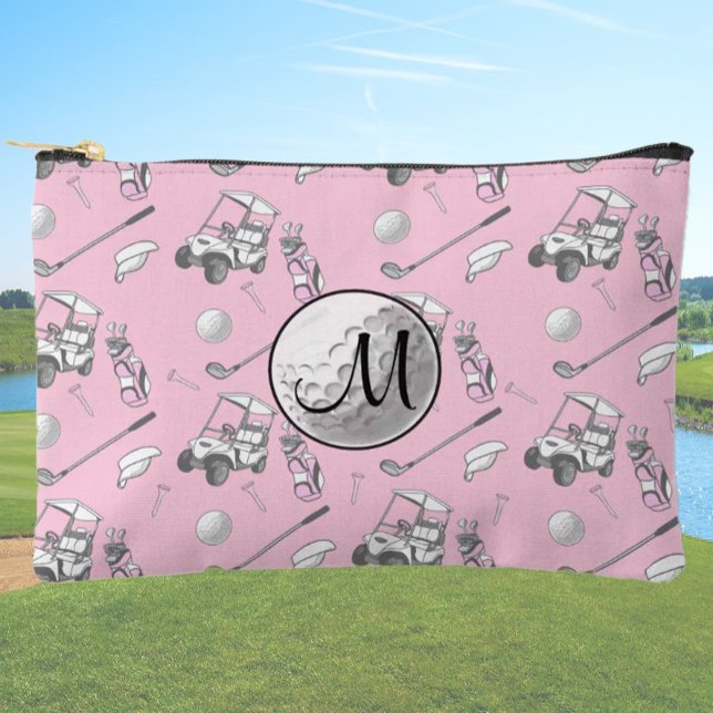 Custom Monogram Pink Golf Ball and Carts Zubehörtasche (Von Creator hochgeladen)