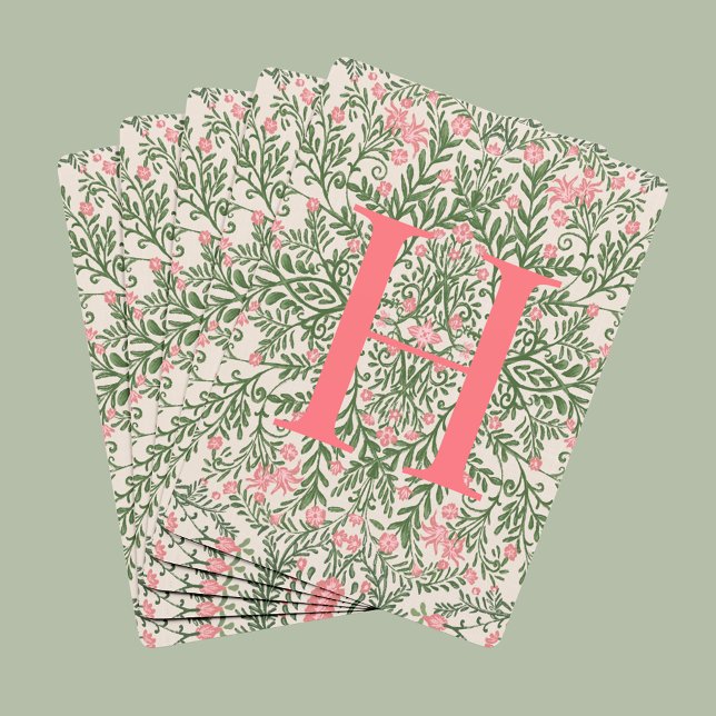 Custom Monogram Pink & Green Floral Pattern Cards Spielkarten (Von Creator hochgeladen)