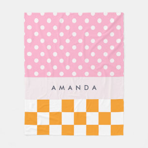 Custom Monogram Pink Orange Polka Dot Karo Fleecedecke