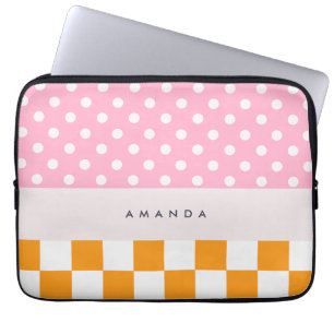 Custom Monogram Pink Orange Polka Dot Karo Laptopschutzhülle