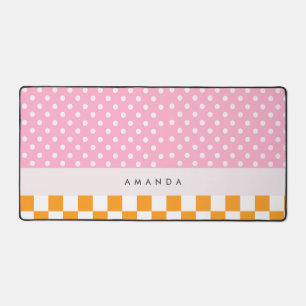 Custom Monogram Pink Orange Polka Dot Karo Schreibtischunterlage