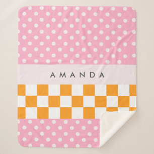 Custom Monogram Pink Orange Polka Dot Karo Sherpadecke