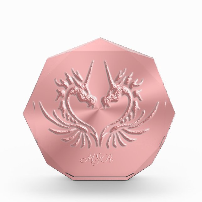 Custom Monogram, Pink, Scaly Dragon Heart Fotoblock (Vorderseite)