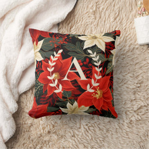 Custom Monogram Poinsettia Christmas Floral Kissen