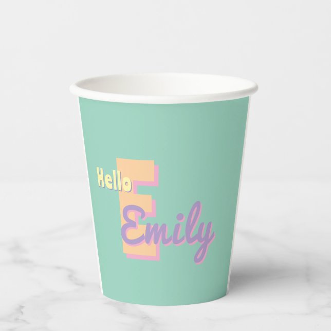 Custom monogram  – purple, blue & Peach  Pappbecher (Vorderseite)