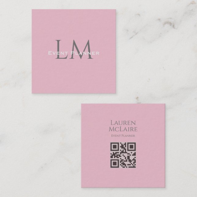 Custom Monogram QR Calling Card Pink Taupe Telefonnummerkarte (Vorne/Hinten)
