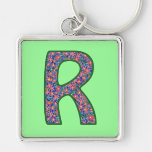 Custom Monogram R Schlüsselanhänger, Ditsy Floral  Schlüsselanhänger