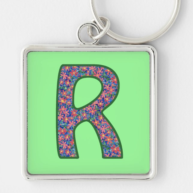Custom Monogram R Schlüsselanhänger, Ditsy Floral  Schlüsselanhänger (Vorne)