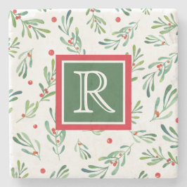 Custom Monogram Red and Green Christmas Folies Steinuntersetzer