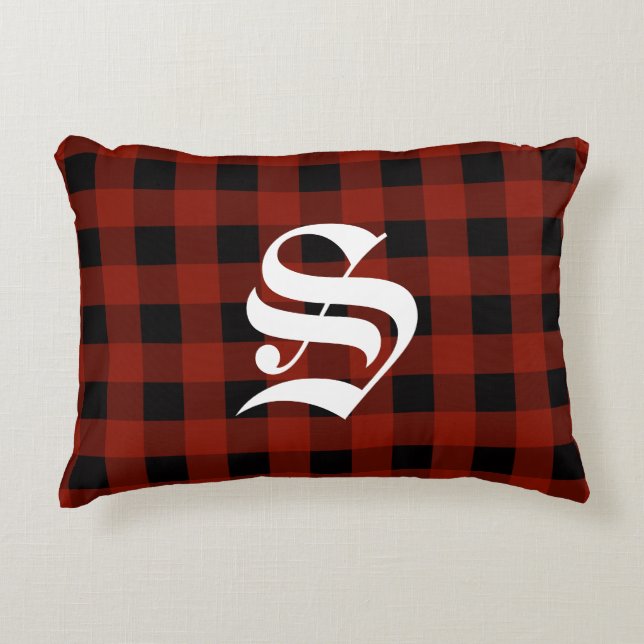 Custom Monogram Red Buffalo Karo Lumberjack Karier Dekokissen (Vorderseite)