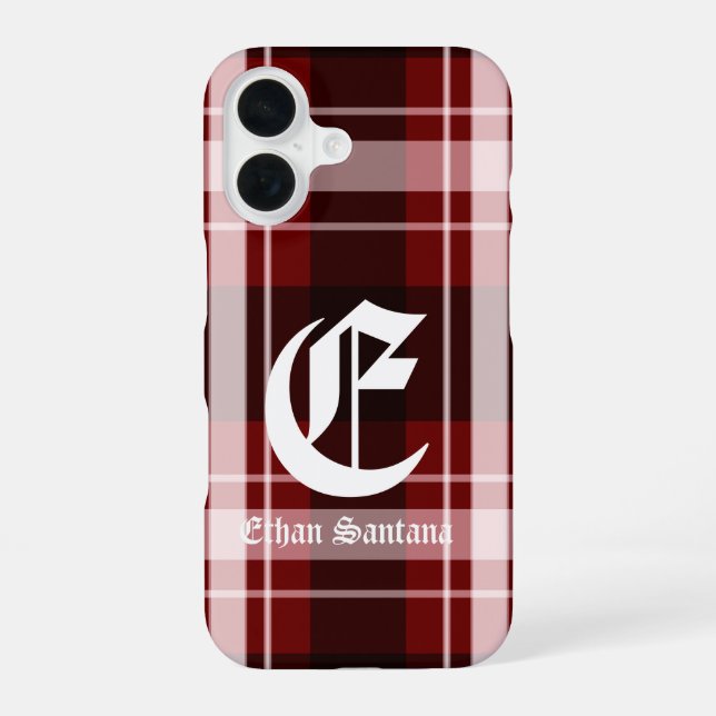 Custom Monogram Red Kariert iPhone 16 Hülle (Rückseite)