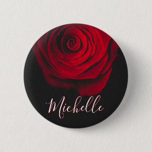 Custom monogram red rose vintage photograph black button