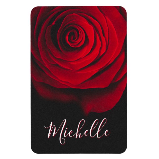 Custom monogram red rose vintage photograph black magnet (Vertikal)