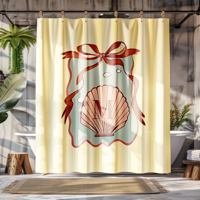 Custom Monogram Retro Coastell Seashell Duschvorhang (Von Creator hochgeladen)
