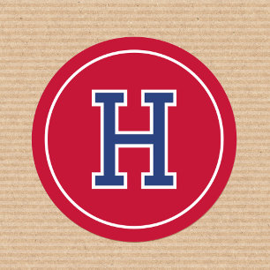 Custom Monogram Retro Typografy Navy Red Runder Aufkleber