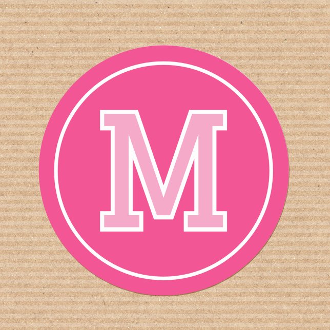 Custom Monogram Retro Typografy Pink Runder Aufkleber (Von Creator hochgeladen)