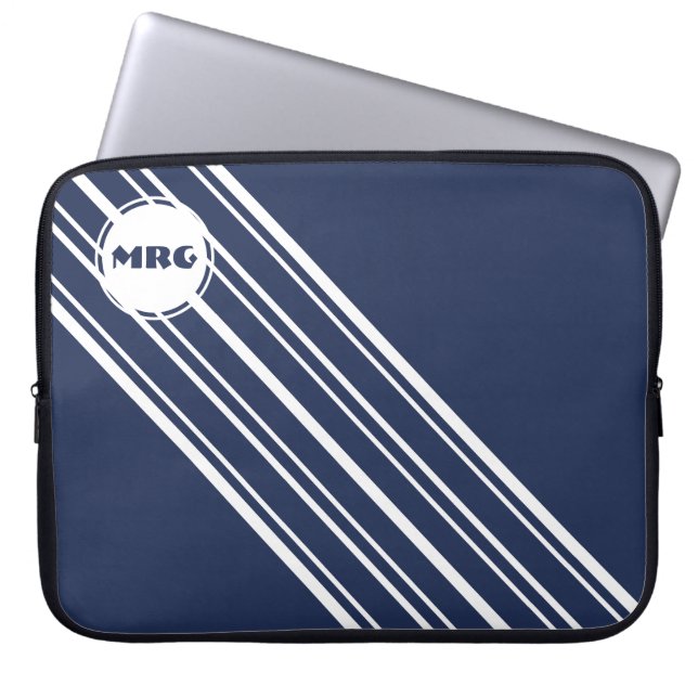 Custom Monogram Sapphire Blue mit White Strips Laptopschutzhülle (Vorderseite)