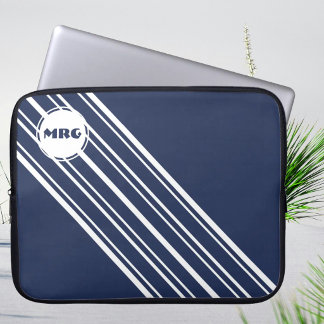 Custom Monogram Sapphire Blue mit White Strips Laptopschutzhülle