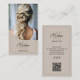 Custom Monogram Script Hair Stylist Salon Foto QR Visitenkarte