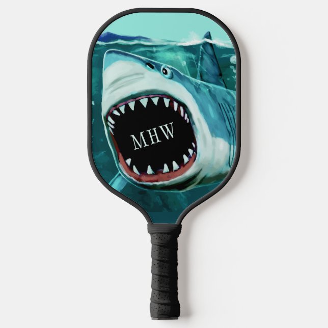 Custom Monogram Shark Illustration Pickleball Schläger (Vorderseite)