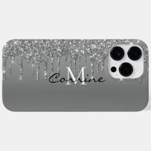 Custom Monogram Silver Glitzer Tropfen Metallisch Case-Mate iPhone 14 Pro Max Hülle