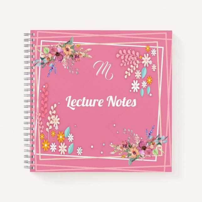 Custom Monogram Soft Pastell Pink Floral Lektion Notizbuch (Vorderseite)