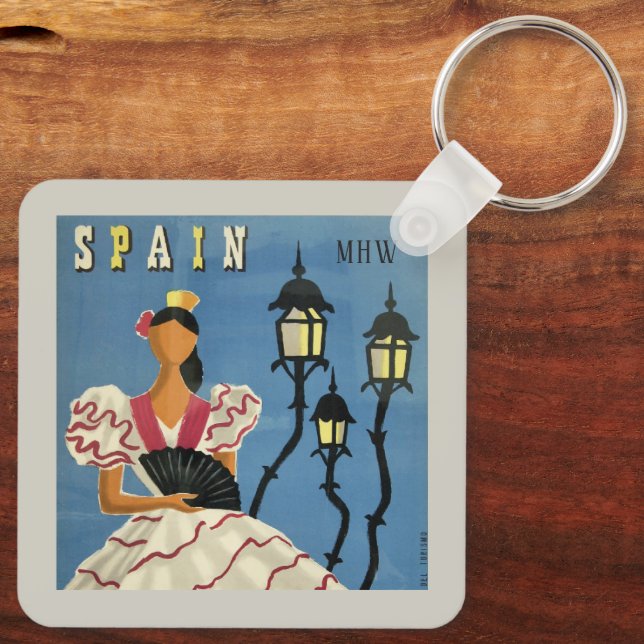 Custom Monogram SPAIN Vintage Travel Schlüsselanhänger (Rückseite)