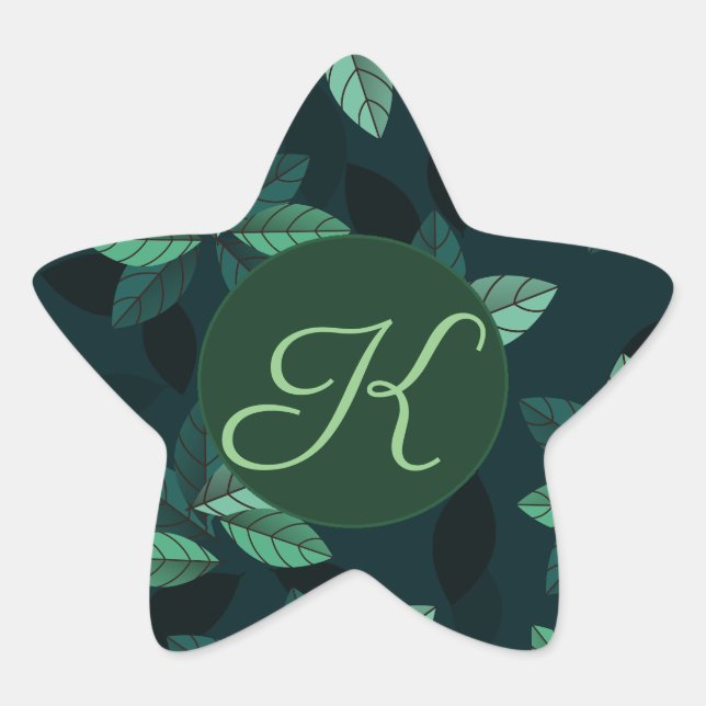 CUSTOM Monogram Starsticker mit Blätter Stern-Aufkleber (Vorderseite)