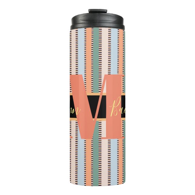 Custom Monogram Striping Wedding Bridesmaid Thermosbecher (Vorderseite)