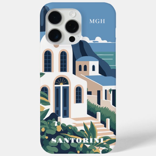 Custom Monogram & Text Santorini Griechenland Case-Mate iPhone Hülle (Rückseite)