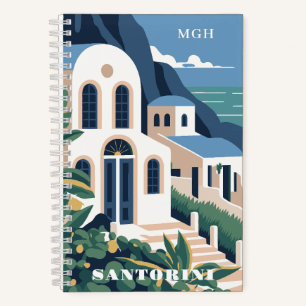 Custom Monogram & Text Santorini Griechenland Notizbuch