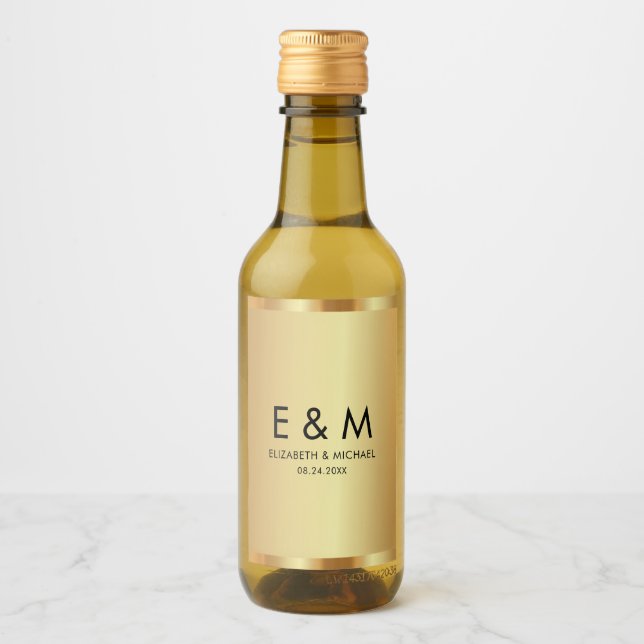 Custom Monogram Text Save the Date Elegant Gold Weinetikett (Vorderseite)