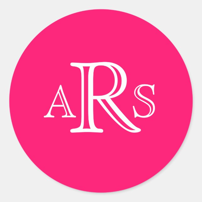 Custom Monogram Three Letter Hot Pink Wedding Sieg Runder Aufkleber (Vorderseite)