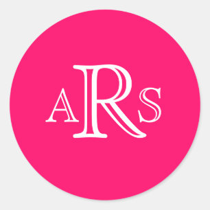 Custom Monogram Three Letter Hot Pink Wedding Sieg Runder Aufkleber