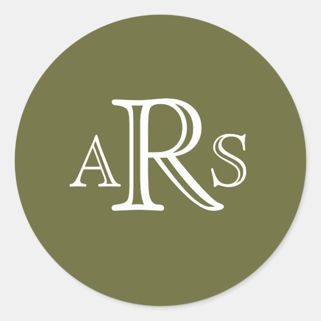 Custom Monogram Three Letter Olive Wedding Siegel Runder Aufkleber (Vorderseite)