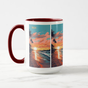 Custom Monogram Tropical Beach Sunset Tasse