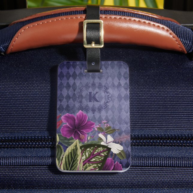 Custom Monogram Tropical Floral Gepäckanhänger (Vorderseite Insitu 2)