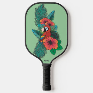 Custom Monogram Tropical Parrot Pickleball Schläger