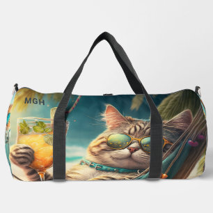 Custom Monogram Tropical Vacacacation Cats Duffle Bag