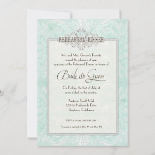 Custom Monogram Vintag Damask Lace Look Aqua Blue Einladung