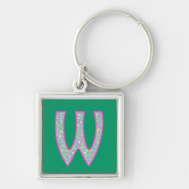 Custom Monogram W Schlüsselanhänger, Ditsy Floral  Schlüsselanhänger (Vorne)